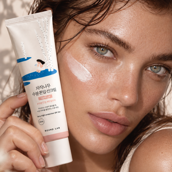 Round Lab Birch Sap Moisturizing Tone-Up Sunscreen model shot